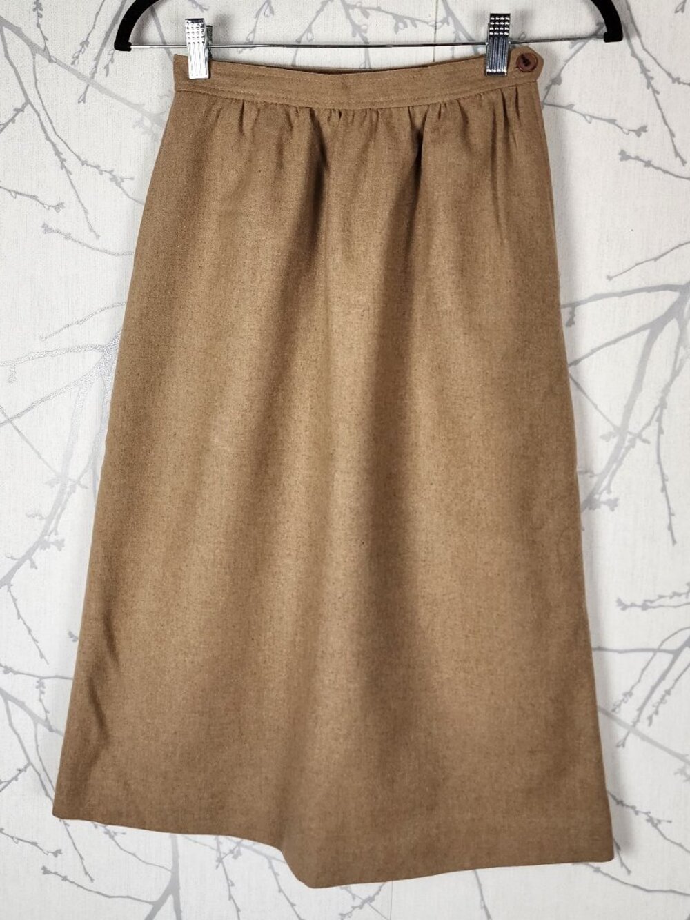 Evan Picone VTG Beige Camel 100% Wool High Waist Midi Skirt